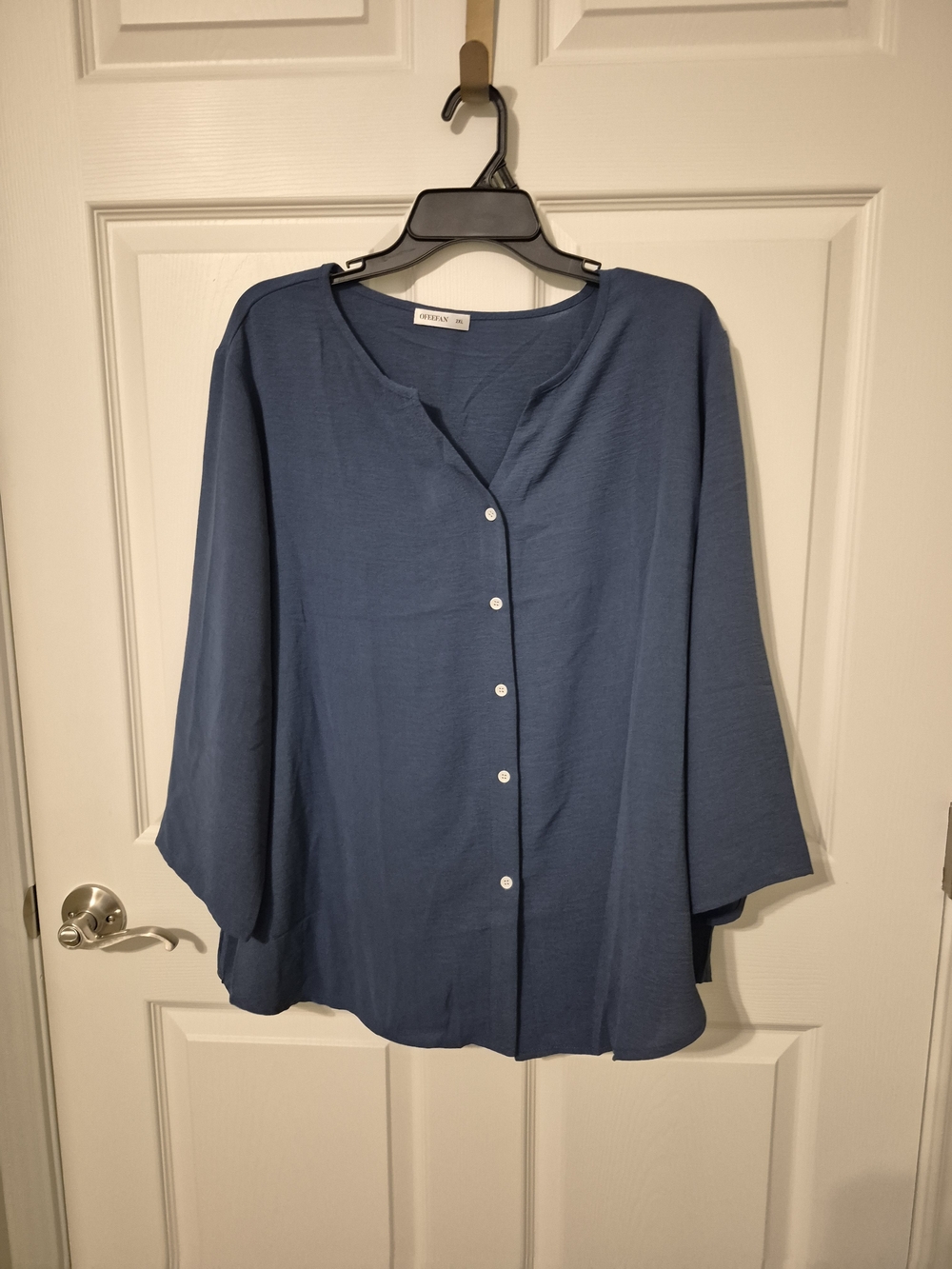 Lightweight Slate Blue Button-Front Blouse